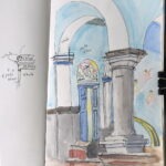 Pen and watercolour sketch by Ann Williams of Ross Hill church, Vijayawada, India