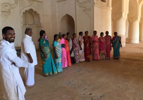 Tourists in the Solah Khambu mosque, Bidar